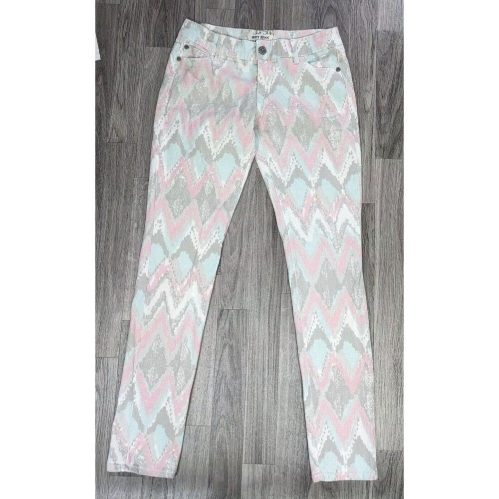 Hot Kiss Juniors Size‎ 5 Tribal Pattern Grey Pastel Skinny Lily Denim Jeans